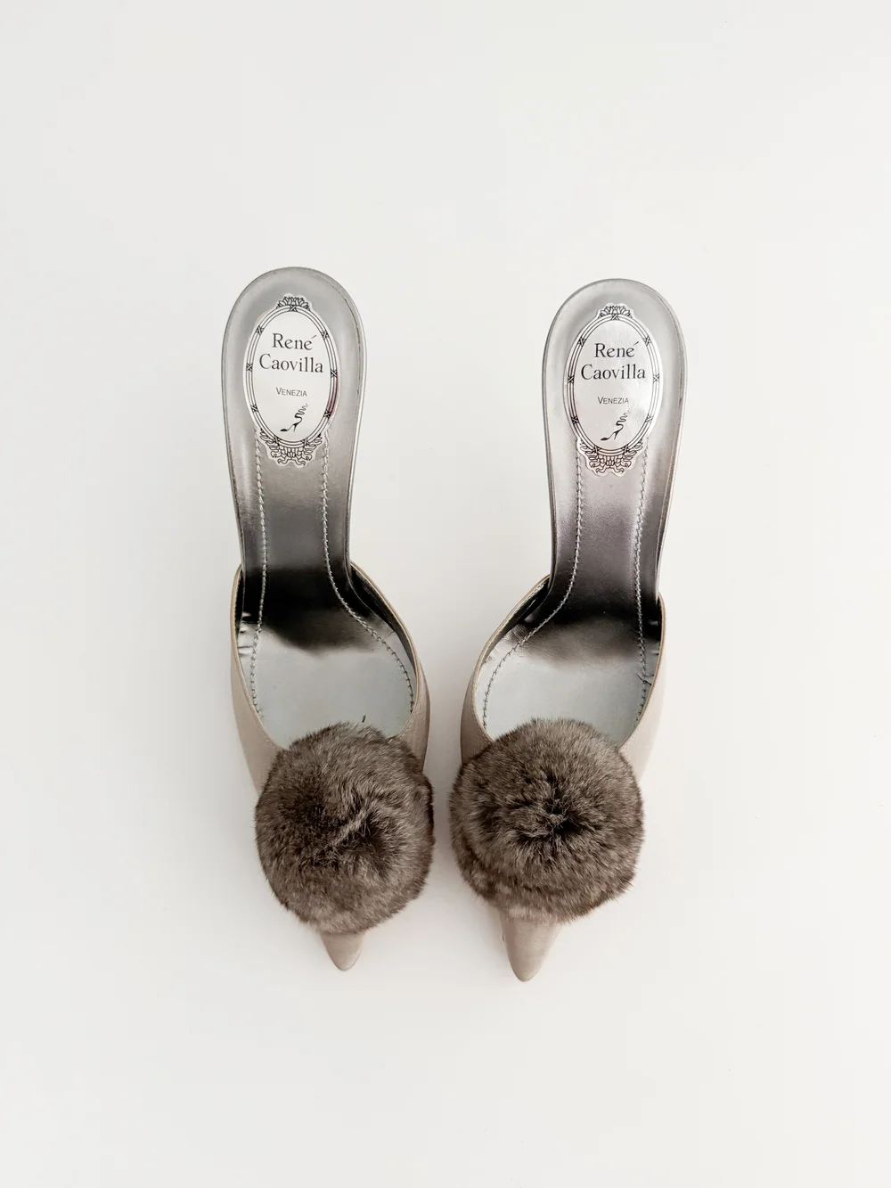 René Caovilla Luxurious Grey Fur Mule Heels (US 8.5 / IT 39